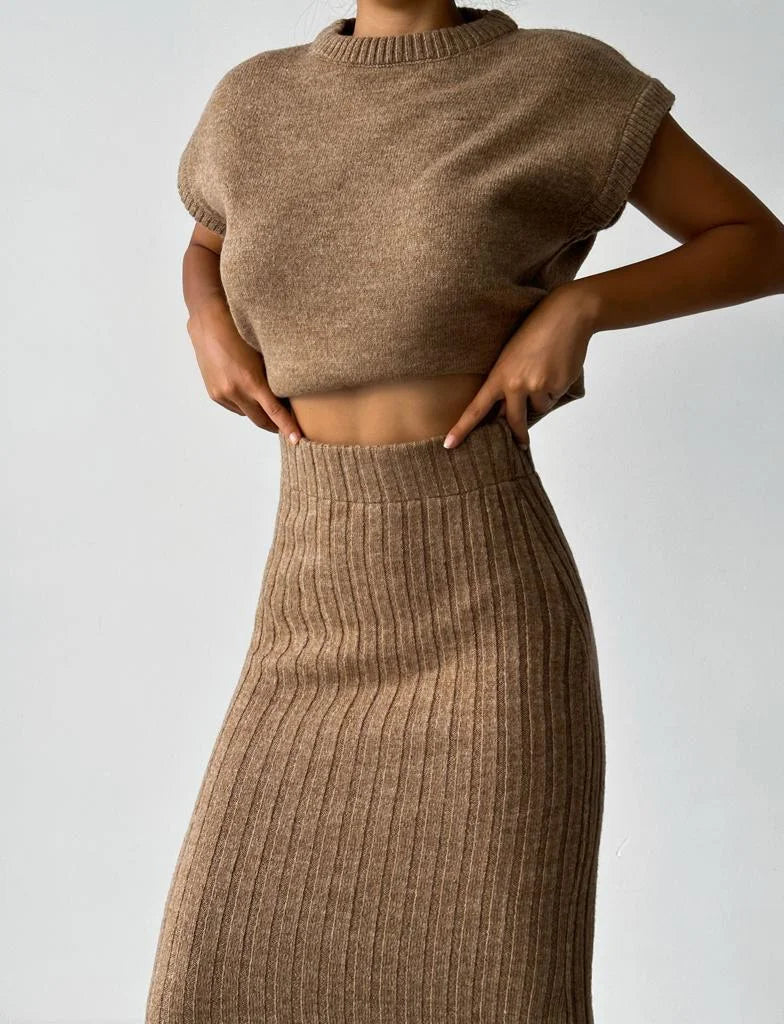 2-Piece Knitted Set – Top & Maxi Skirt