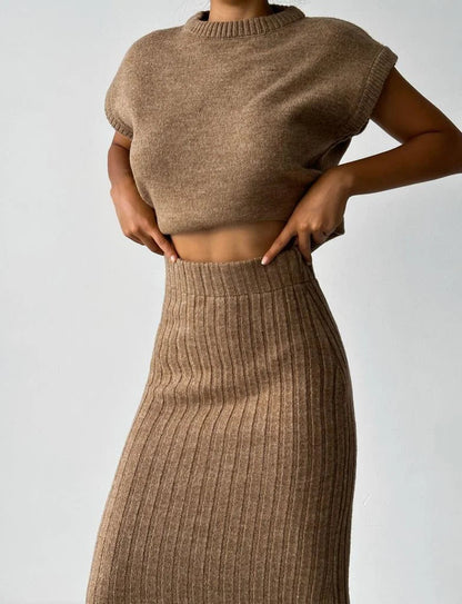 2-Piece Knitted Set – Top & Maxi Skirt